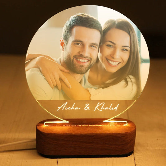 Lampe couple rond (photo personnalisée)