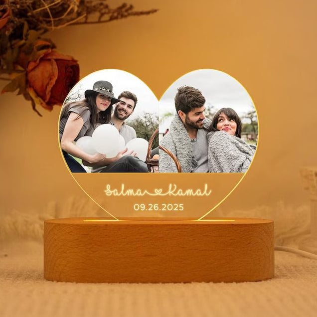 Lampe couple coeur (2 photos personnalisées)