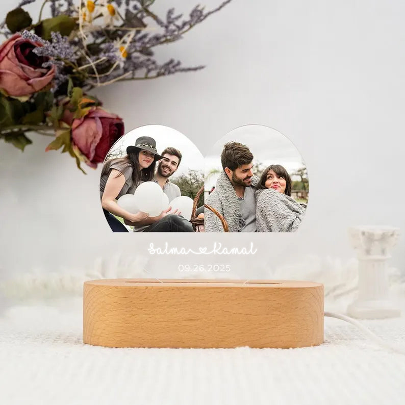 Lampe couple coeur (2 photos personnalisées)