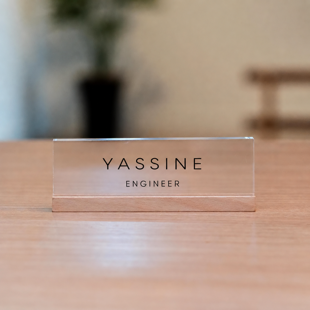 Plaque de Bureau Personnalisée (plexiglass + bois)