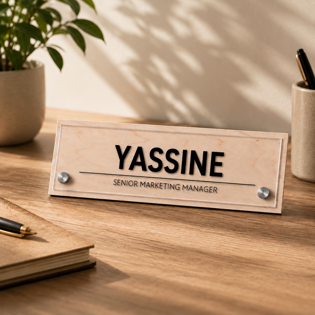 Plaque de Bureau Personnalisée (plexiglass + MDF)