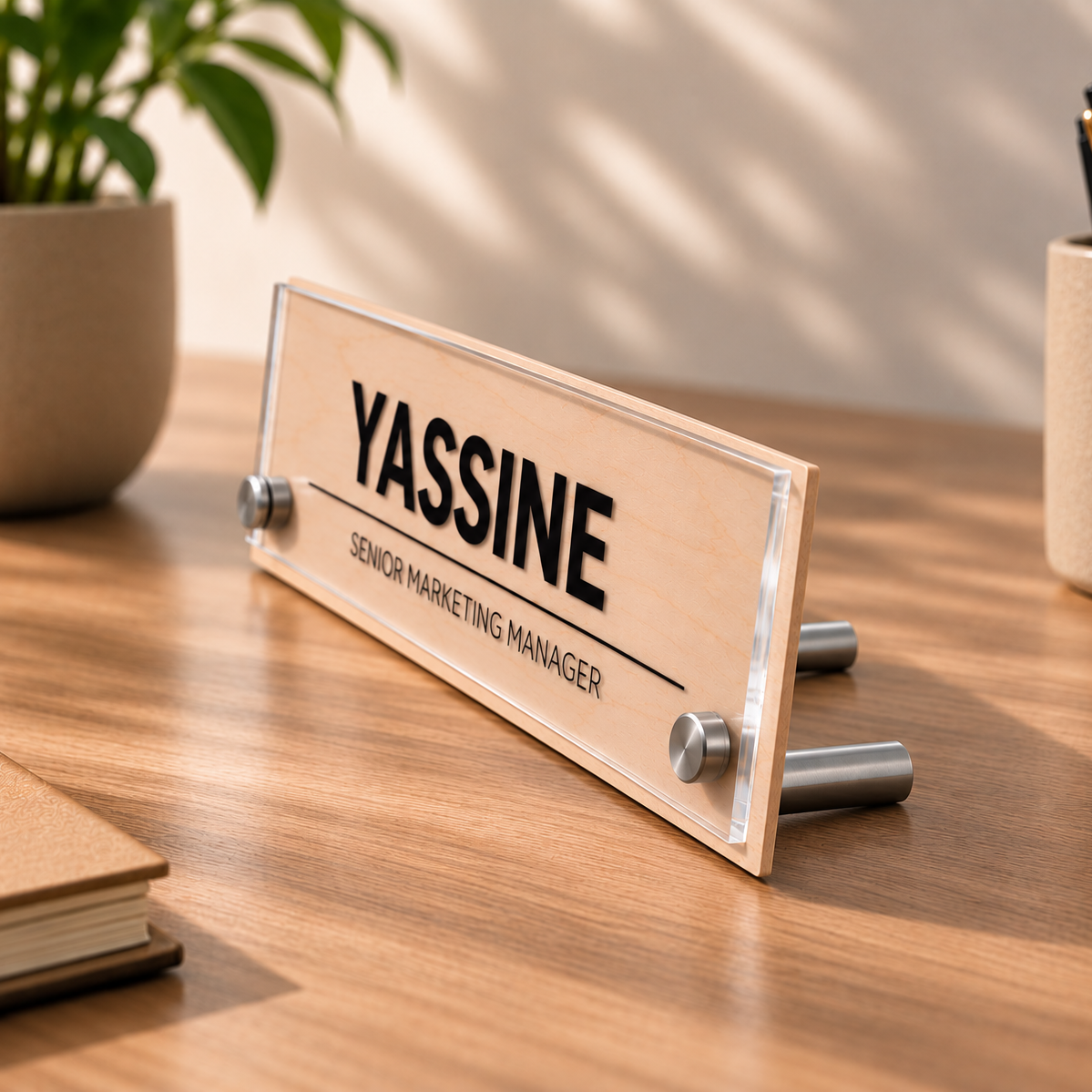 Plaque de Bureau Personnalisée (plexiglass + MDF)