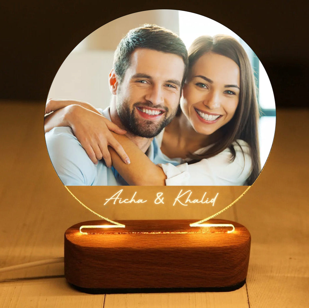 Lampe couple rond (photo personnalisée)